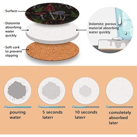 Vibiliyou A Set of 4 Cute Vintage Mushroom Coasters,Crafted from Absorbent Ceramic in a Boho Cottagecore Design Featuring Botanical Fern Patterns in Red and Black,Perfect for Protecting Wooden Tables