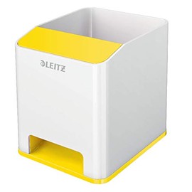Leitz 53631016 Sound pencil case sound amplification function, WOW, White/Yellow