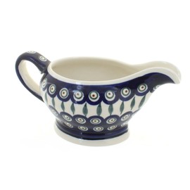 Blue Rose Polish Pottery Peacock Gravy Bowl