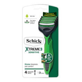 Schick - Xtreme 3 Sensitive for Men | Disposable Razors| 4 Pack | With Aloe| Flex Blades Adapts to Contours | 3 Blade Cartridge