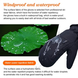 Ski Mittens Women Waterproof, Golf Mitts Men, Ski Gloves Ladies, Thermal Gloves Touch Screen, Cotton Winter Gloves Touchscreen Unisex With Zip Pocket Sport Cycling Mtb Running Extra Warm (XL, Gray)