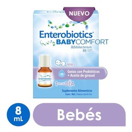 Enterobiotics Baby Comfort Suplemento Alimenticio BB-12 Frasco con 8 ml. Gotas de Probióticos y Aceite de Girasol para Bebés. 1 Vez al Día. De Origen Natural, Sin Saborizantes, Sin Gluten, ni Lactosa