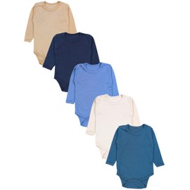 TupTam Boys Baby Bodysuit Long Sleeve Plain Colours Pack of 5, Beige, light beige, petrol green, denim blue, dark blue