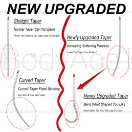 BodyAce 16G 18G 20G Piercing Tapers Can Be Bent Anyway, Thread-Free Stretching Kit, Screw-On Assistant Tool, Piercing Insertion Pin for Ear/Nose/Lip, Stainless Steel