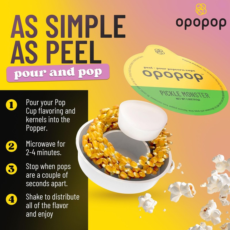 Opopop Microwave Popcorn - Pop Cups Pickle Monster 6-Pack, Non-GMO