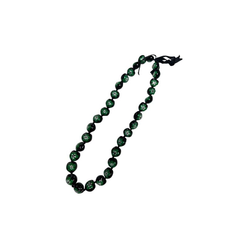 Kukui Nut Necklace Lei - Green Hibiscus Flower