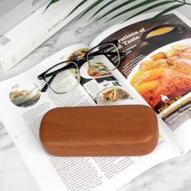 KUHEITAER Hard Shell Glasses Case, Portable Wood Grain Sunglasses Case, Large Eyeglass Cases Concise With Cleaning Cloth for Women Men