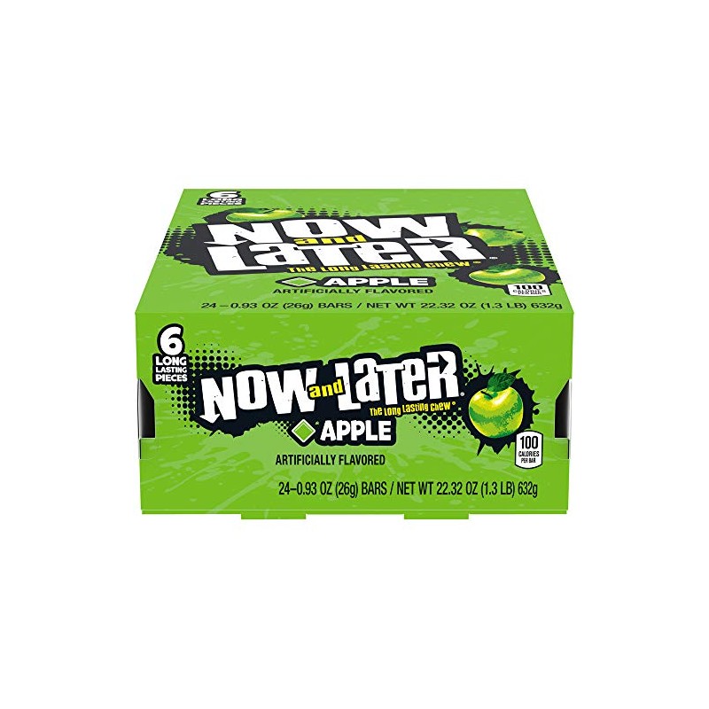 Now and Later Original Taffy Chews Candy, 0.93 Bar, apple,