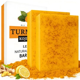 2 PCS Barra de ácido Kójico, Jabón Turmeric Soap ，Jabón de Cúrcuma y Ácido Kójico, Acido Kojico y Curcuma Para Eliminar Puntos Negros Con Limón, Colágeno, Vitamina C y Cúrcuma Para Rostro y Cuerpo.
