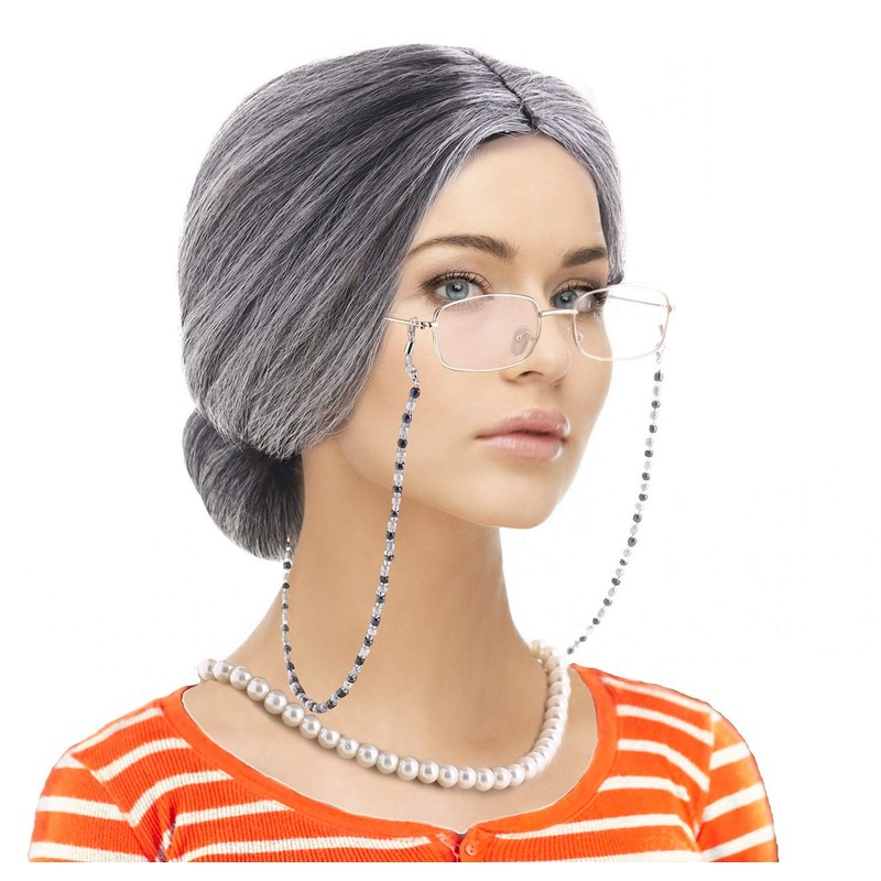 Feacole Old Lady Costume Set-Grandmother Wig,Wig Caps, Madea Granny Glasses,