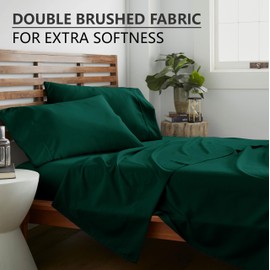 American Home Collection 3 Piece Twin XL Sheet Set - 16-Inch Deep Pocket - College Dorm Essentials - Ultra Soft Microfiber, Breathable, Easy Care, Wrinkle Free - Oeko-Tex (Twin XL, Dark Green)