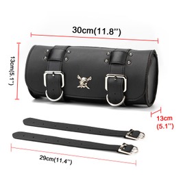 Motorcycle Tool Bag, Universal Motorcycle Handlebar Bag, Black PU Leather Roll Saddlebags, Waterproof Sissybar Storage Fork Bag (Pirate Pattern)