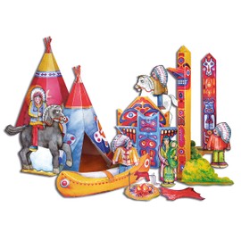 ATELIER COLOR Indianer Bastelbogen mit Tipis, Totems, Kanu, Lagerfeuer und Pferden zum Basteln aus Papier mit Kindern 6+ Jahre Papiermodelle zum Spielen
