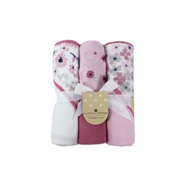 Cudlie Buttons & Stitches Baby Girl 3 Pack Rolled/Carded Hooded Towels in Crisp Blossom Print
