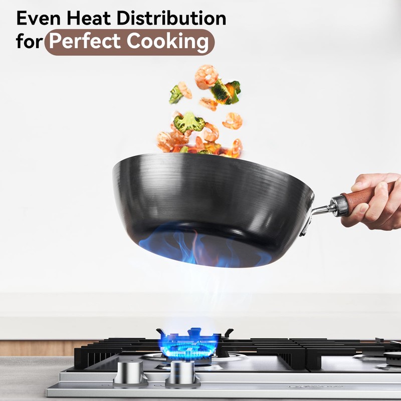 WANGYUANJI 10.24" (26 cm) Iron Wok with Glass Lid —