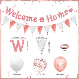 Welcome Home Decorations,Rose Gold Welcome Home Banners Balloons Set,Welcome Home Banners Bunting Flags Garlands for New Home House Warming Welcome Back Family Baby Shower Party Supplies (Rose Gold)