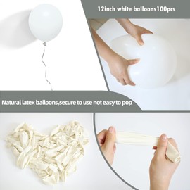 FOTIOMRG 12 inch White Balloons, 100 Pack Latex Balloons Helium Quality for Birthday, Baby Shower, Wedding Party Decorations with White Ribbon