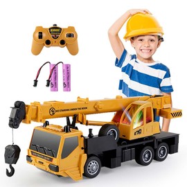 SNACKTANT Remote Control Crane Truck Toy for Boys - 2.4G Large RC Crane Truck with Light & Sound, 6 Channel Construction Toy with 2 Batteries, Tractor Toy Birthday for Kids 3-8 Years Old