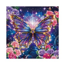 Glowing Butterfly Flower Puzzles for Adults 1000 Pieces Nature, Beautiful Galaxy Art Jigsaw Puzzles, Colorful Plant Floral Rose Puzzle