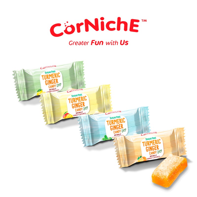 CORNICHE Sugar Free, Turmeric Ginger Candy Chewy, 4 Flavor Mix