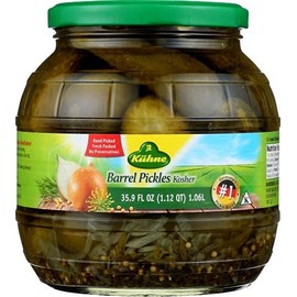 Kuhne Kosher Barrel Pickles, 35.9 fl oz, from Germany with with dill, onions and mustard seeds (pack of 2)