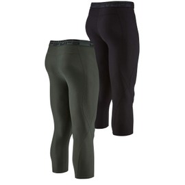 DEVOPS 2 Pack Men's 3/4 Compression Pants Athletic Leggings (X-Large, Black/Olive)