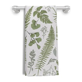 Kemingni Green Fern Leaf Kitchen Towels, Vintage Botanical Herbs Dish Towels Tea Towels for Kitchen, Green Hand Towels for Bathroom, Sage Green Bathroom Kitchen Decor, 16x24 Inches