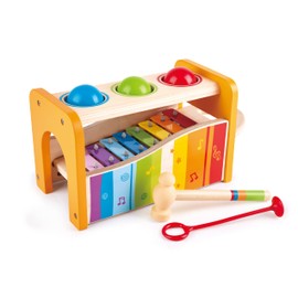 Hape Pound & Tap Bench with Slide Out Xylophone - Award Winning Durable Wooden Musical Pounding Toy for Toddlers,Yellow