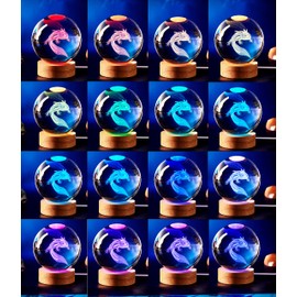 Axolotl Lamp,3.15 inch Axolotl Crystal Ball Lamp,Upgraded 3D K9 Axolotl Crystal Ball Night Light with Wooden Base,16 Colors Change with Remote Control, Axolotl Glass Ball Lamp,Axolotl Gift (E)