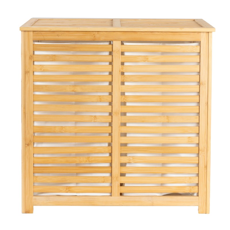 Household Essentials Bamboo and Cotton Double Laundry Sorter with Lid
