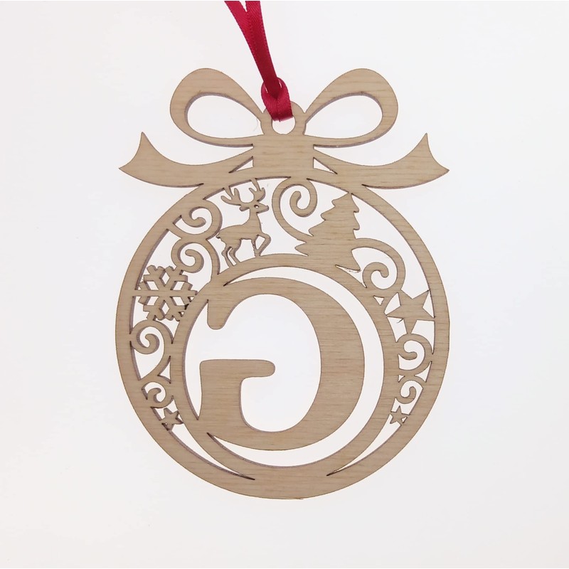Laser cut Christmas tree bauble decoration: Letter G