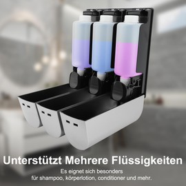 Soap Dispenser ABS 3 x 350 ml Manual 3 Chamber Wall Mounted Shampoo Conditioner Dispenser for Hotel Home (Silver)