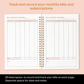 Miru Bill Payment Tracker. A5 Notebook Bill Planner with Spiral Binding and Back Pocket – Home Finance & Monthly Bill Payment Organizer, Logbook