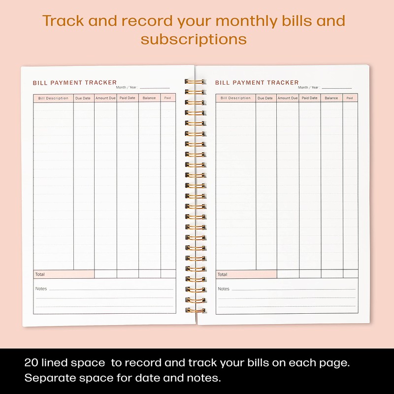 Miru Bill Payment Tracker. A5 Notebook Bill Planner with Spiral