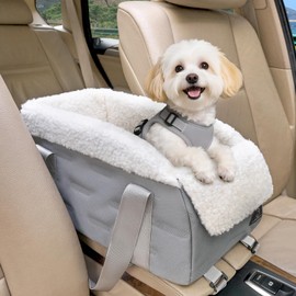 A 4 Pet Center Console Dog Car Seat for Small Dogs Cats, Booster Seat for Puppy with Safety Tethers, Pet Car Seat with Safe Protective Hooks,Washable Cushion - Portable Carrier for Pets Up to 8 Lbs