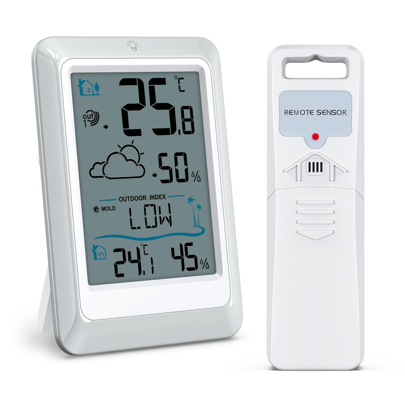OQIMAX Indoor Outdoor Thermometer Digital Weather Station Temperature Hygrometer Indoor