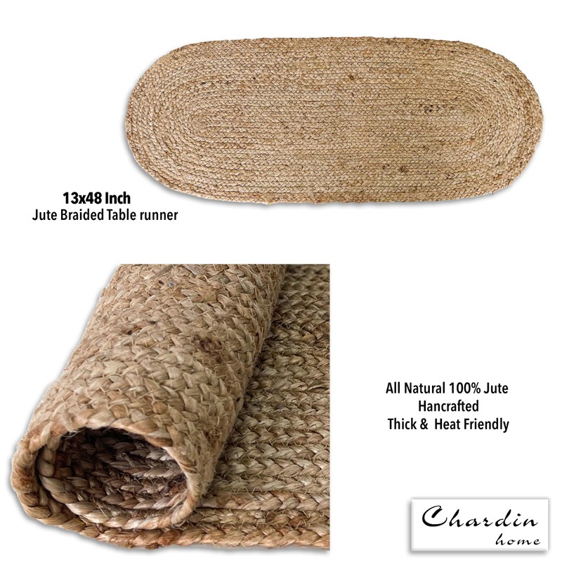 Chardin home Jute Braided Oval Table Runner | Boho Table