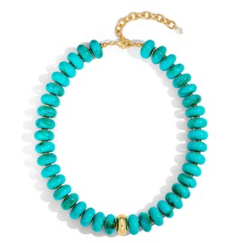 TENTMENTISE Chunky Necklaces for Women - Turquoise Beaded Necklace for Women Trendy, Gold Plated Chunky Turquoise Choker Necklaces, Womens Summer Boho Beach Jewelry Gifts for Vacation Holiday