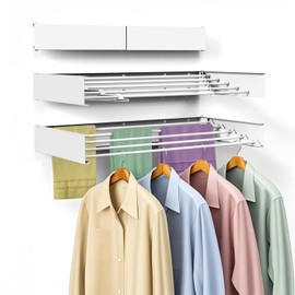 SZJoyBet Laundry Drying Rack Collapsible, Wall Mounted Clothes Drying Rack, Space Saving Drying Rack for Laundry, 23.6" Wide, 11.2 Linear Ft, 4 Aluminum Rods, 60 lb Capacity (White 23.6")