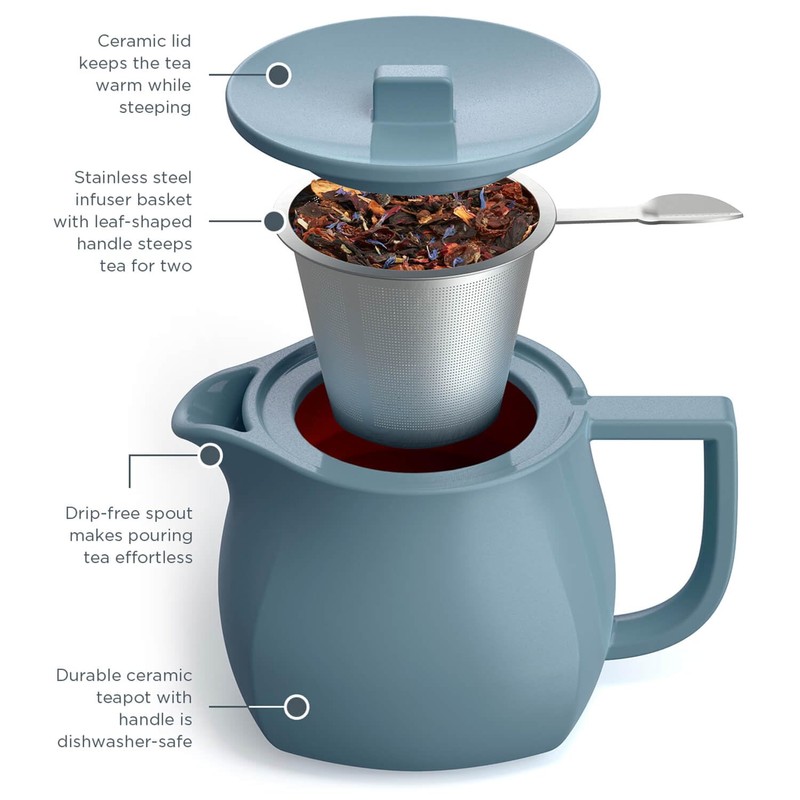Tea Forte Fiore Ceramic Teapot with Infuser and Lid, Stone
