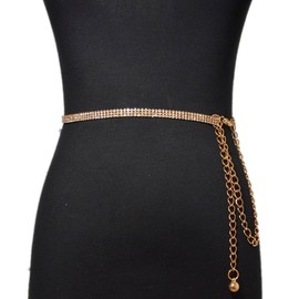 CHIC DIARY Glitter Rhinestone Belt Women's Chain Belt Waist Belt Gold/Silver Fashion Decorative Rhinestone Waist Chain Glitter Belt for Dress, gold