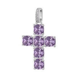 Brosway Fancy Collection Women's Jewellery Pendant with Cross Symbol in Rhodium-Plated 925 Silver and Purple Cubic Zirconia. Reference: FMP18. Sterling Silver, Sterling Silver