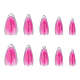 RUOKEXIN Almond Press on Nails French Tip Fake Nails Purple Ombre False Nails with Designs Silver Sparkly Artificial Nails Medium Length Glue on Nails Cute Stick on Nails for Women 24Pcs