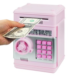 Piggy Banks for Kids, Children Electronic Password Money Banks Mini ATM Money Save for Cash and Coins, Great Birthday Gift for Boys & Girls (Light Pink)