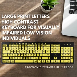 Alt Clearkeys Keyboard Large Print High Contrast USB Wired Computer Keyboard Yellow Keys with Black Letters - Oversized Print Big Letters Great for Visually Impaired Individuals and Seniors