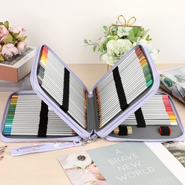 BSTKEY 120 Slots Pencil Wrap Case Colored Pencil Holder, Pencil Pouch Bag Pen Storage Organizer with Zipper for Colored Pencils Stationery (Purple Butterfly)