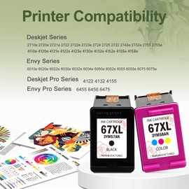 67XL Ink Cartridge Replacement for HP 67 Ink XL Black Color Combo Pack HP67 HP67XL 2700 2700e 2855e Ink