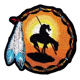 End Of Trail Sunset Native American Iron On Embroidered  Patch 3 5/8"x 3 1/2"