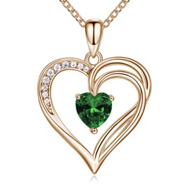 AM ANNIS MUNN 925 Sterling Silver Chain Heart Necklace Women's Birthstone Necklace for Women Double Heart Chain Silver Jewellery Women's Gifts for Women Mum Girlfriend, Sterling Silver