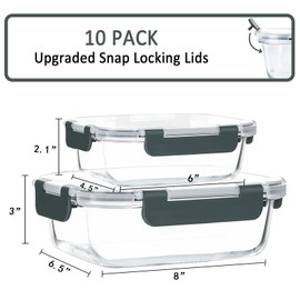 [10-Pack] Glass Meal Prep Containers with Lids, MCIRCO Food Storage Containers with Snap Locking Lids, Airtight Lunch Containers, Microwave, Oven, Freezer and Dishwasher